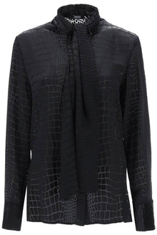  Versace crocodile effect tie-neck shirt