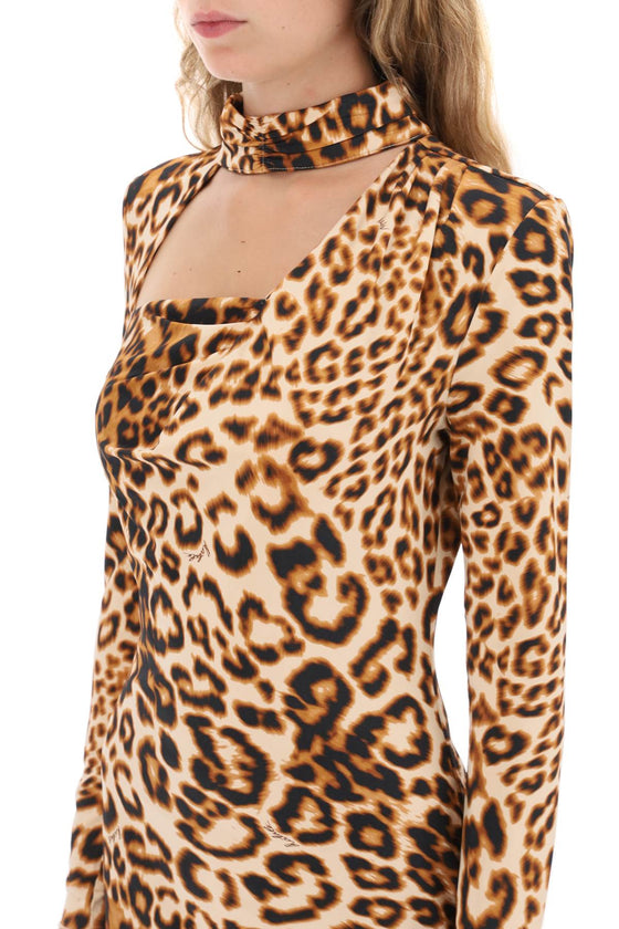 Rotate leopard printed jersey mini dress