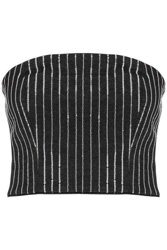 Rotate cropped top with sequined stripes