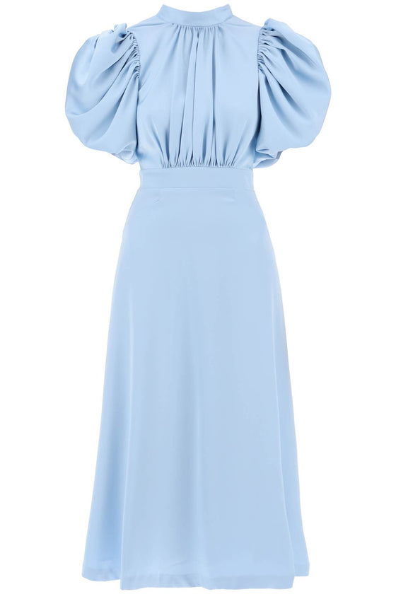 Rotate midi satin dress with balloon sleeves