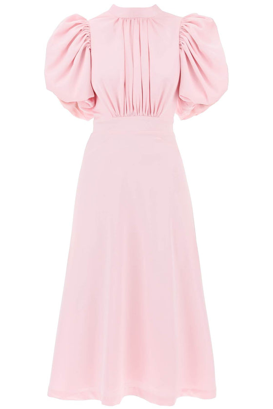 Rotate midi satin dress with balloon sleeves