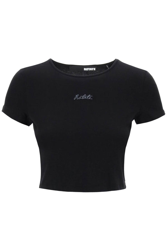 Rotate cropped t-shirt with embroidered lurex logo