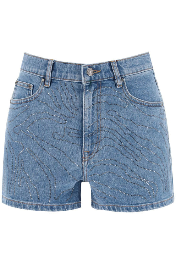 Rotate denim shorts with rhinestone