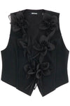 Rotate black vest in recycled fabric with flowers without sleeves