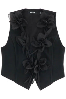  Rotate black vest in recycled fabric with flowers without sleeves