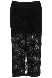  Rotate black recycled polyester floral mesh pencil skirt