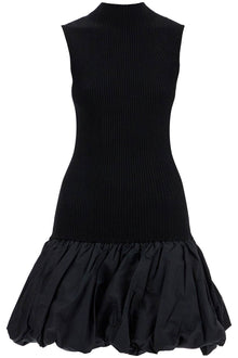  Rotate black knit racer cut dress with high neck and flared skirt