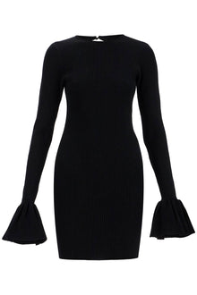  Rotate black viscose mini dress with cutout on the back and ribbed knit