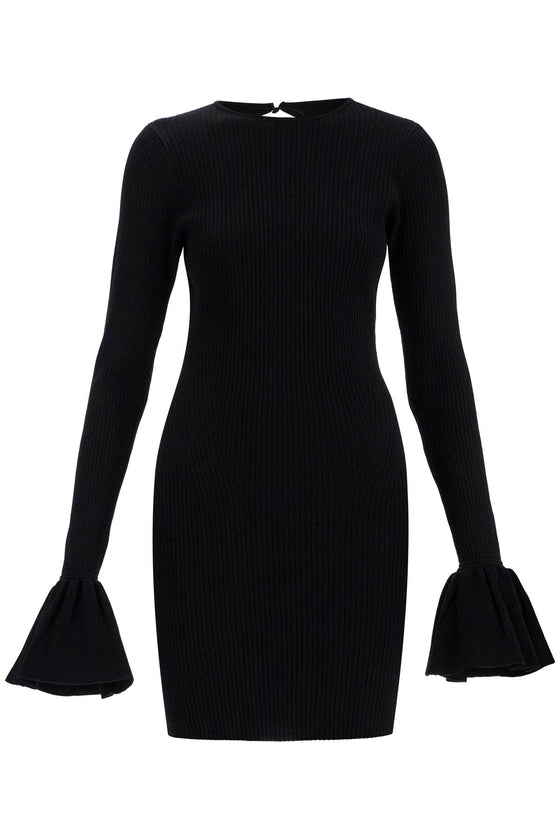 Rotate black viscose mini dress with cutout on the back and ribbed knit