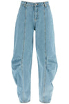 Rotate beige blue denim sculptural design jeans