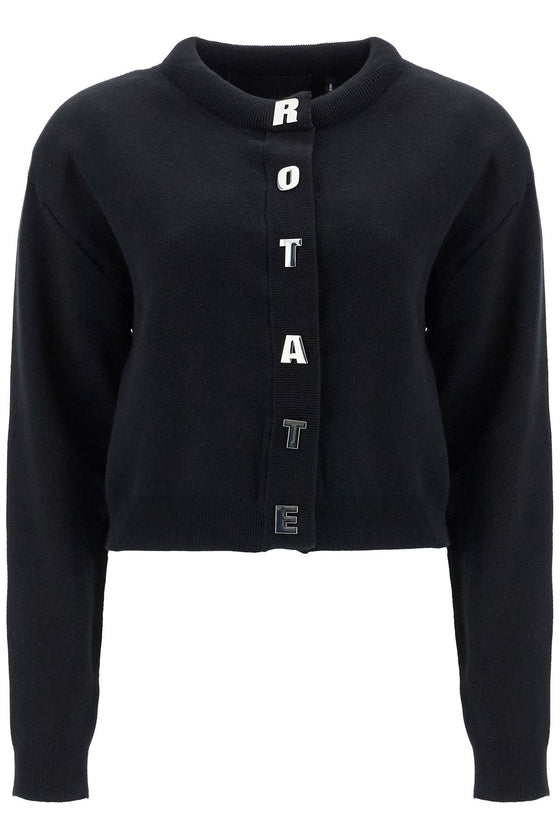 Rotate black cotton crew neck cropped cardigan for women