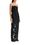 Rotate long mesh dress with embroidered flowers.