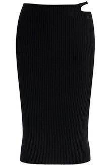  Courreges black midi skirt in viscose and polyester with vertical ribs