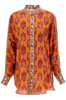  Zimmermann orange silk shirt ikat long sleeve loose fit