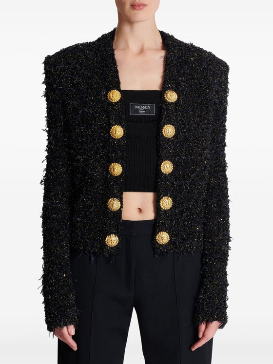 Balmain Embellished metallic bouclé-tweed jacket