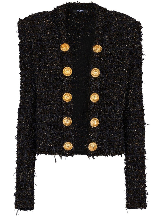 Balmain Embellished metallic bouclé-tweed jacket