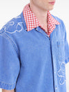 Marni Embroidered frayed denim short sleeve shirt