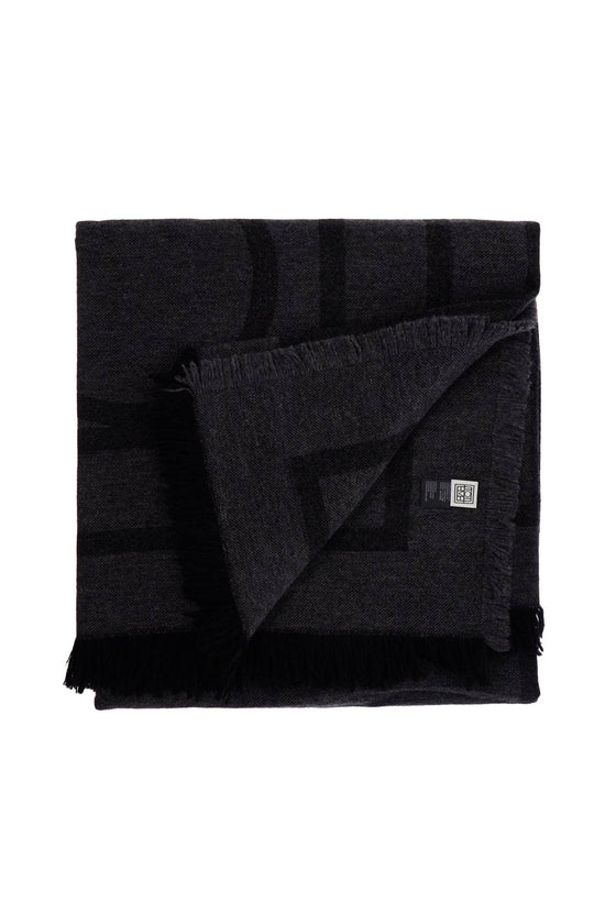 Toteme dark grey wool and cashmere scarf with monogram pattern