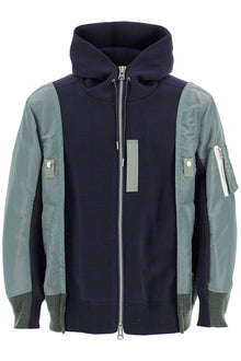  Sacai hybrid sweatshirt with zip and hood