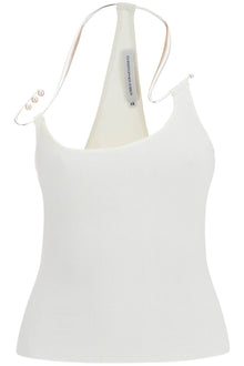  Christopher Esber white viscose top with pearl and v-neck