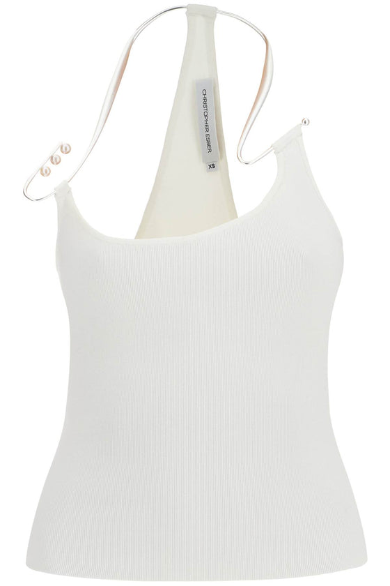 Christopher Esber white viscose top with pearl and v-neck