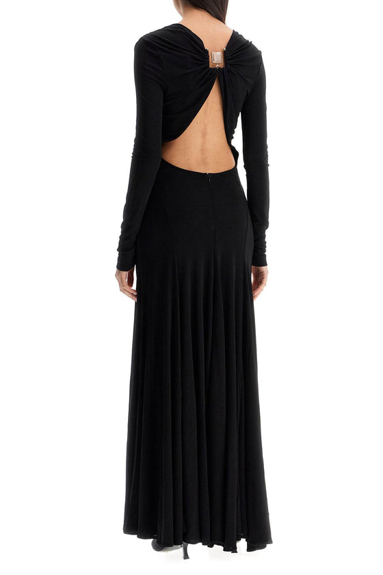 Christopher Esber long black viscose maxi dress with copper and stone decoration