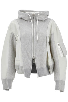  Sacai hybrid sweatshirt with zip and hood