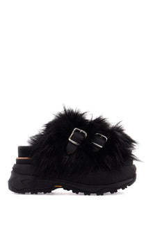  Sacai slides with faux fur strap