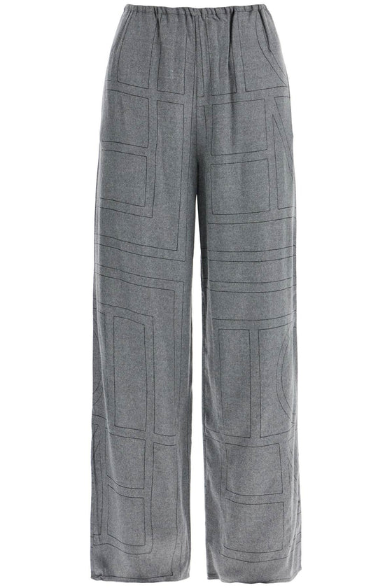 Toteme high-waisted modal flannel palazzo pants in gray pattern