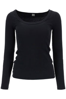  Toteme black organic cotton ribbed top with wide neckline