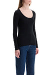 Toteme black organic cotton ribbed top with wide neckline