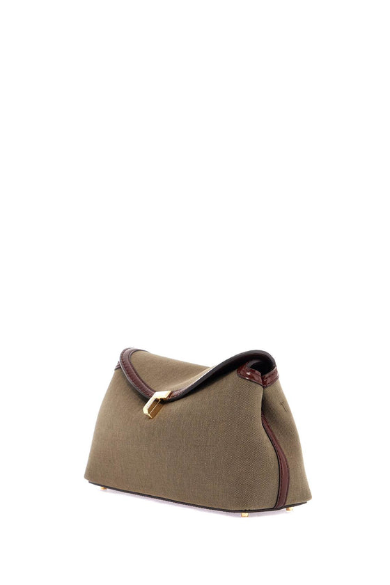 Toteme t-lock clutch in khaki canvas with leather details and gold closure