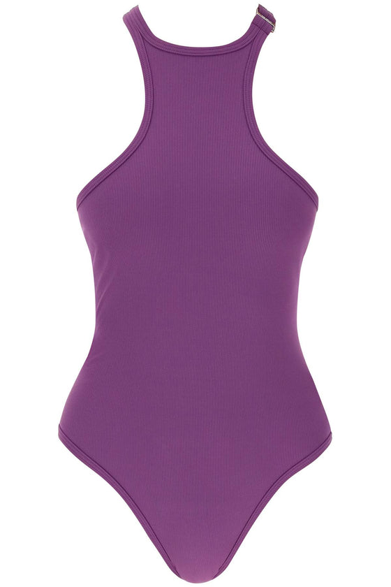 The Attico ribbed lycra one-piece swims