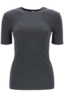  Toteme organic cotton ribbed sweater in charcoal melange with wide neckline