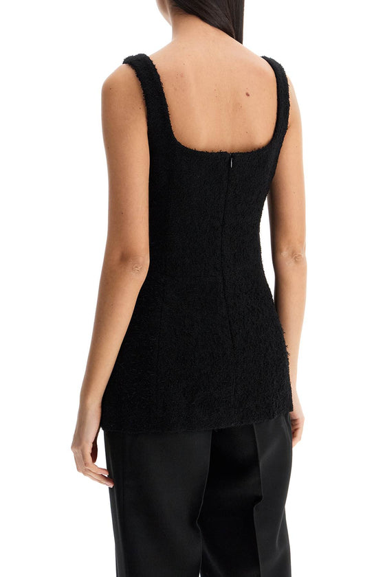 Toteme black boucle top without sleeves square neck