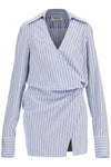 The Attico mini striped dress with v-neck*** long sleeves*** white and navy blue cotton*** tied waist