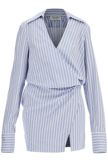  The Attico mini striped dress with v-neck*** long sleeves*** white and navy blue cotton*** tied waist