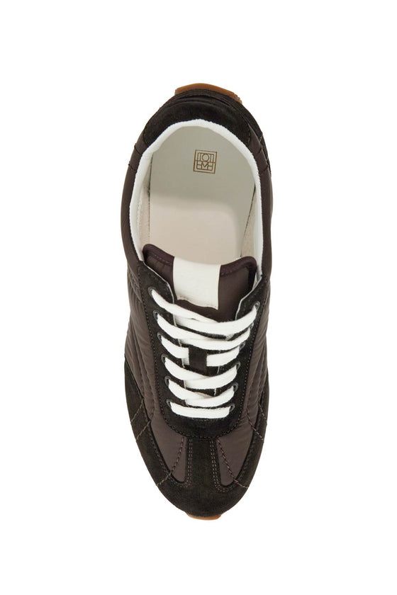 Toteme dark brown suede sneakers with recycled materials and non-slip sole