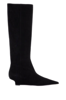  Toteme black suede knee-high boots with low heel