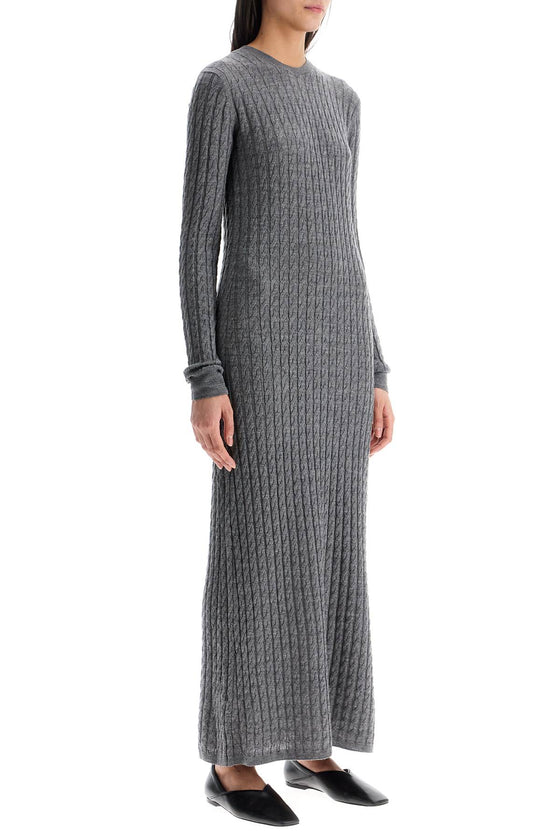 Toteme long dress in rws wool gray mélange with cable knit pattern