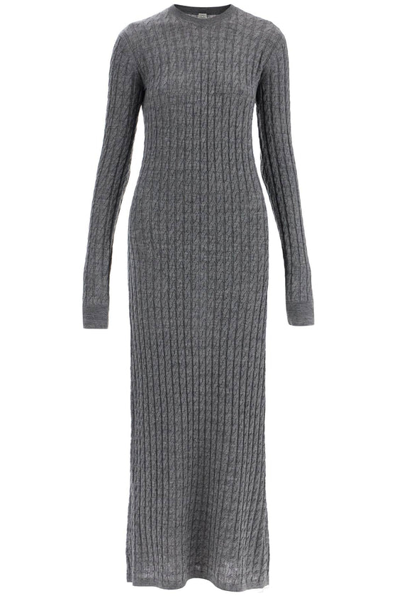 Toteme long dress in rws wool gray mélange with cable knit pattern