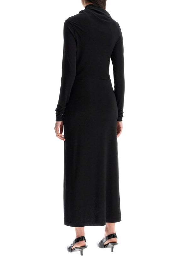 Toteme long draped dress with wide neckline in black*** long sleeve*** slim fit to ankle