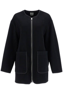  Toteme black wool felt high collar jacket with zip