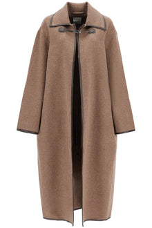  Toteme oversized brown wool long coat with minimalist double clasp