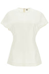 Toteme short sleeve wool and silk top in macadamia