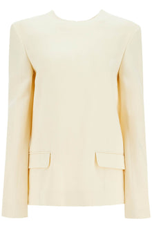  Toteme beige long sleeve top with applied pockets in viscose and wool