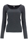 Toteme organic cotton charcoal melange ribbed top with wide neck