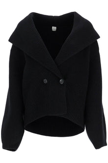  Toteme black wool ribbed cardigan with shawl collar