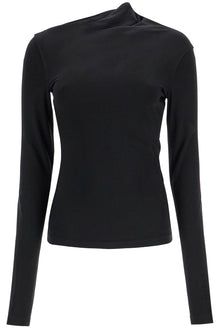  Toteme black draped jersey top with long sleeves and wide neck slim fit