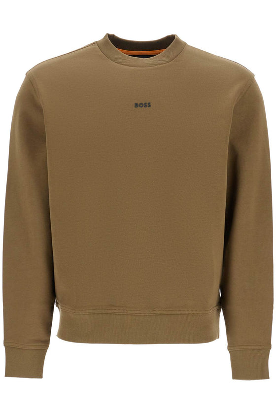 Boss men's long sleeve crew neck sweatshirt olive green cotton